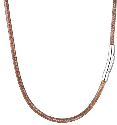 RWQIAN Mens Leather Necklace Cord Brown 51cm with Stainless Steel Clasp,Waterproof Braided Rope Leather Chain 3mm Width for Men Women