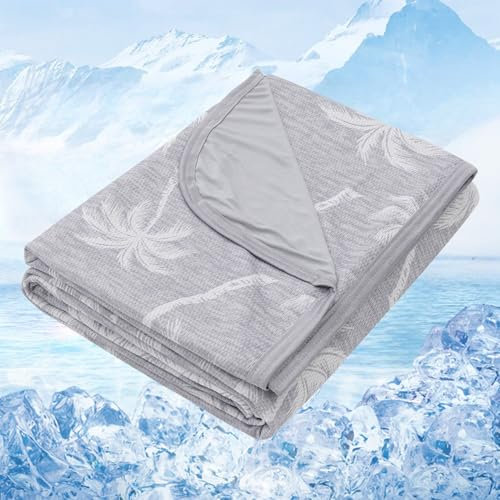 VK·LIVING Kühldecke für Bett & Hitzegeplagte – Doppelseitige Kühlende Decke mit Q-Max 0,42 und Tropenmuster, Leichte Atmungsaktive Sommerdecke gegen Nachtschweiß für Sofa, Reisen, 150x200cm Grau