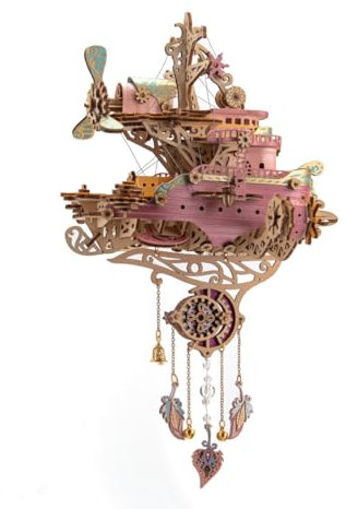 BAUBAUPLAY 3D Puzzle Holz Flugschiff, DIY Steampunk Flugschiff Holzmodelle Bausätze, 3D Modellbau Holzbausatz Handwerk Holzbausatz Geschenk für Erwachsene