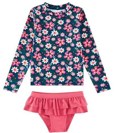 upandfast Baby/Mädchen Rashguard-Set UPF 50+ Badeanzug Mädchen Langarm Bademode(4 Jahre,Blau Blume)
