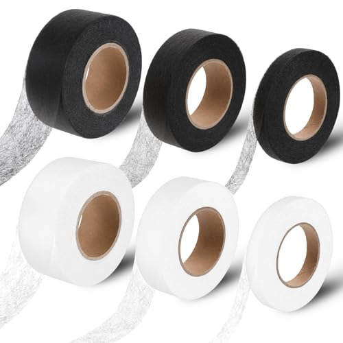 Xthrotsenk 6pcs Iron on Hemming Tapes 1cmx25m, 2cmx25m, 3cmx25m No Sewing Iron on Tape Roll Fabric Fusing Tapes Hem Tape for Clothes Curtains Splicing Fabrics Trousers Collars Bonding DIY Crafts