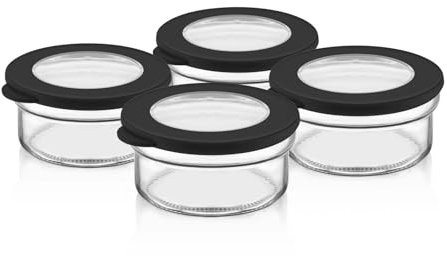 cev home essentials 4-Piece Glass Food Storage Container Set with Airtight Lids – 450ml (15oz) Round Bowls, Leakproof and BPA-Free, Ideal for Meal Prep, Leftovers, and On-the-Go Snacks – Black