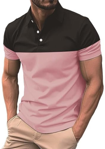 T-shirt Henley à manches courtes pour homme - T-shirt à manches courtes pour homme - Style décontracté - Tendance - Pour homme - En coton - Coupe ajustée - Couleur unie - Pour homme, rose 1, XXX-Large