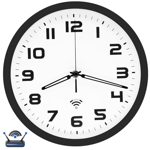 OCEST 10-inch Smart Analog Wall Clock, Auto Time Sync & DST, Silent Non-Ticking Battery Operated Wall Clocks Large Display Easy to Read for Home Office School Kitchen Living Room Bedroom