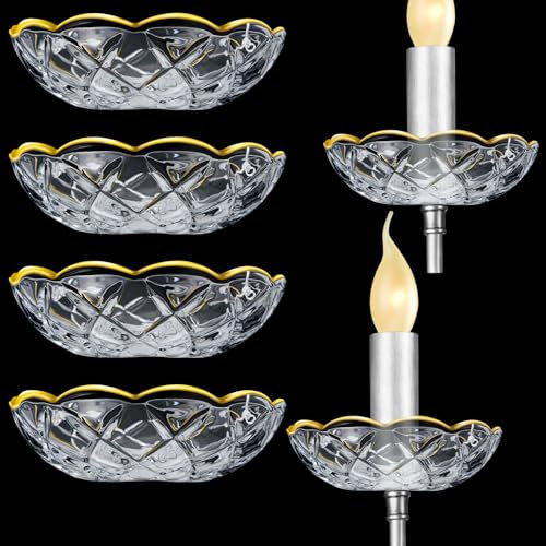 Bonuci Kronleuchter, Bobeche, 4 Seitenlöcher, 10,2 cm, Kristall-Kronleuchter, Bobeche Tassen, Ersatzteil und Zubehör für Zuhause, Hochzeit, Geburtstag, Party, elegante Dekoration, goldfarben, 6 Stück
