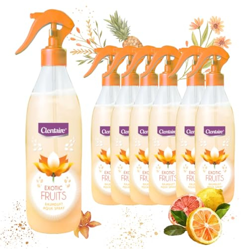 CLENTAIRE Exotic Fruits 12 x 425ml Lufterfrischer, Naturlicher Raumspray für Zimmer, Textilerfrischer, Geruchsbekämpfung für Textilien, Sofabezüge, Gardinen, Teppiche