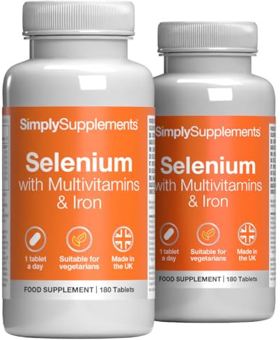 Selenium with Multivitamins & Iron | 360 Tablets | 12 Months' Supply | Supports normal hair, nails & immune function and helps protect cells from oxidative stress | UK made to GMP standards