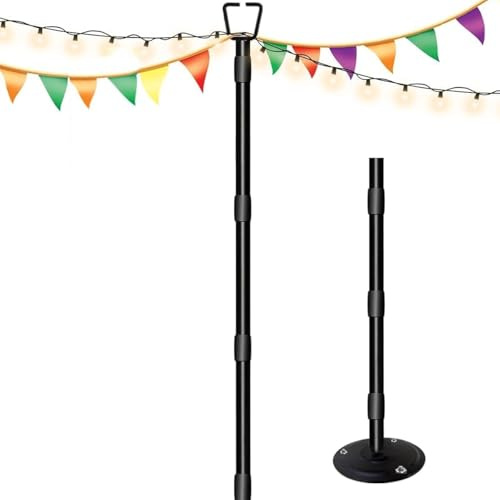 Gresonic Lichterkettenstangen String Light Pole für Deck - 1 Pack 10FT für außen hängenden Stahl String Pole für Outdoor-Dekoration Garten, Hinterhof, Terrasse Beleuchtung Stand für Hochzeit