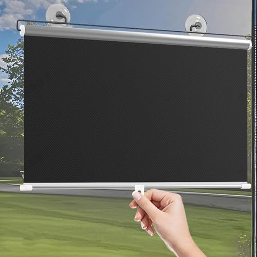 Verdunkelung Rollos Mit Saugnäpfen Schwarz,Sonnenschutzrollos Titanium Silver Fabric Thermorollo Vollständige Verdunkelung Sichtschutz und Sonnenschutz für Fenster (50×125cm)