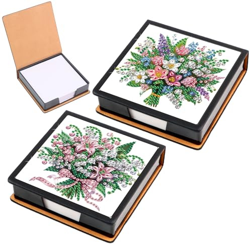 Formeydemi 2 pcs Flower Diamond Painting Kit Note Box,Memo Paper Storage Box Diamond Art,Sticky Note Holder Diamond Art,Diamond Painting Memo Pad For Office Desk. (Flower)