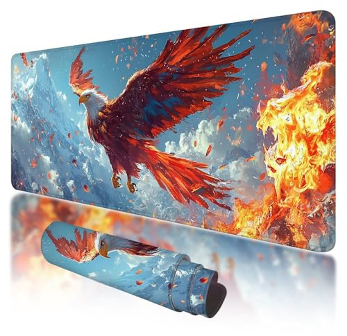 Mauspad XXL, 900 x 400 mm Gaming Mauspad Tier, Gaming Mousepad Groß mit rutschfeste Gummibasis, XXL Mousepad Adler Wasserdicht und rutschfeste, Großes Schreibtischunterlage für Home & Office, X-87