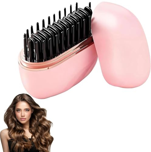 Mini Brosse Chauffante, Brosse Coiffante, Peigne Chauffant, Mini Lisseur Sans Fil, Lisseur De Voyage, Appareils Et Outils De Coiffure, Pour Cheveux Lisses & Boucles (Rose)
