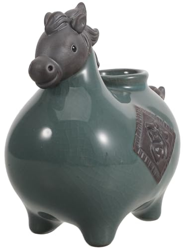 Toyvian Keramik Pferde Vase Chinesische Kunst Deko Blumenvase für Neujahrsfest Tischdeko Glückssymbol Porzellan Tierfigur Pflanzgefäß Feng Shui