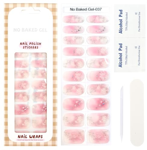 MOTIBACK 20pcs Butterfly Holographic Glitter Gel Nail Wraps, Semi Cured Gel Nail Strips with UV/LED Lamp, DIY Nail Art Kit Includes Wood Stick, File & Pads