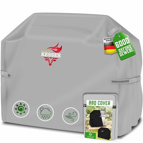 KESSER® Grillabdeckung Wetterfest, Grill Abdeckhaube Gasgrill, Grillhaube Schutzhülle für Weber, Enders, Char Broil, 600D Oxford Gewebe, wasserdicht, UV-beständig, reißfest, 147x61x122cm, Grau