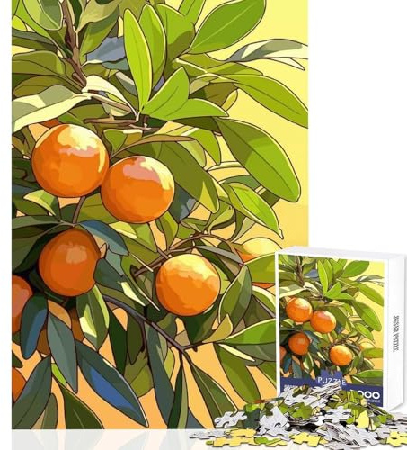 Adult Jigsaw Puzzle1000 Pieces Orange Tree Branch Illustration Home Decoration Toys Gifts for Women Men Hands-on Game for Birthday, Chrismas Size 38x26cm
