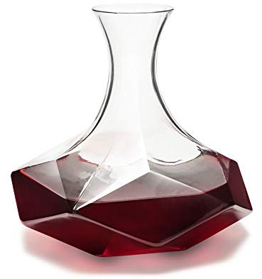 Viski Faceted Wine Decanter Set of 1 - Crystal, Modern Wine Decanter for Red or White Wine, Stunning Gift, 64 oz