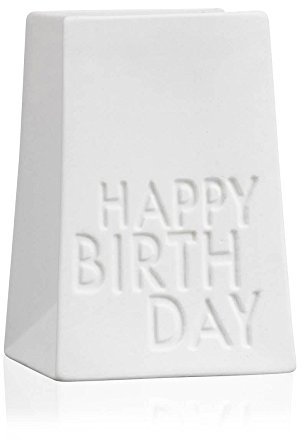 Sandra Rich Teelichthalter Happy Birthday H. 10cm 7x6,5cm weiß Porzellan WA