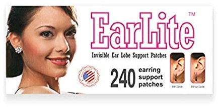 EarLite Parches invisibles resistentes al agua para sujeción de pendientes en el lóbulo de la oreja, 240 unidades (4 paquetes con 60 cada uno) en bolsa con cierre hermético