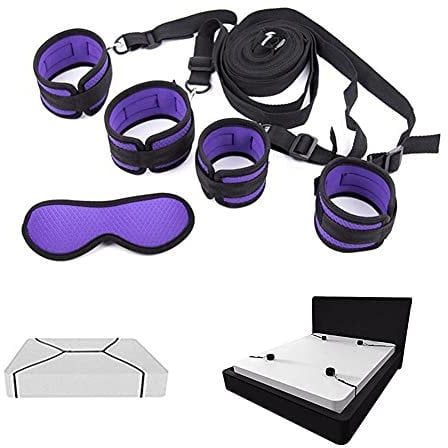 BDSM Bondage-Set Bett Fesseln Sex-Spielzeug für Paare I Extrem Stabiles Fesselset mit Bettfesseln, Handschellen, Augenbinde, Bettgurte verstellbare Länge
