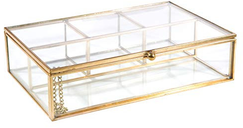 Home Details - Joyero con parte inferior de cristal con efecto espejo vintage, decorativo, tocador