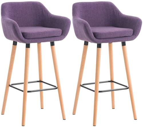 CLP 2er Set Barhocker Grant I Thekenhocker Mit Stoff-Bezug I Buchenholz-Gestell, Farbe:lila