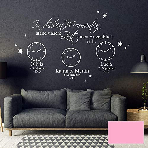 Wandtattoo In diesen Momenten Stand unsere Zeit einen Augenblick still mit Wunschdaten M2443 - ausgewählte Farbe: *rosa* ausgewählte Größe: *XL - 90cm hoch x 140cm breit*