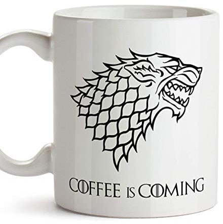 TusPersonalizables Taza Parodia de Juego de Tronos - Game of Thrones Mug - Coffee is Coming - Escudo de la casa Stark