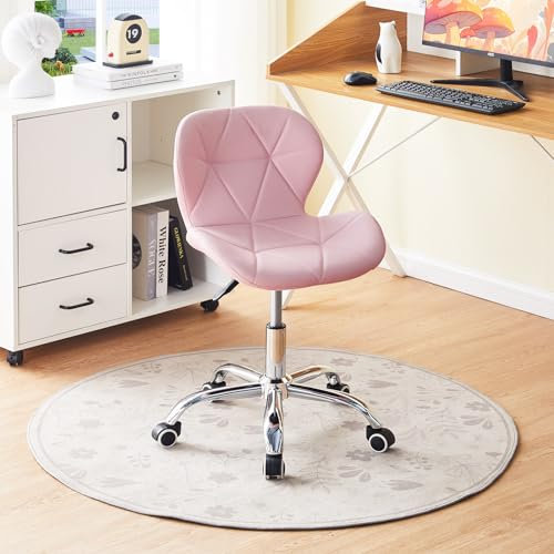 CLIPOP Bürostuhl ohne Armlehne, Drehstuhl 360°, Schreibtischstuhl mit Rollen, höhenverstellbar, bis 120 Kg belastbar, für Arbeitszimmer, Schlafzimmer, Homeoffice, Schminkbereich (Kunstleder, Rosa)