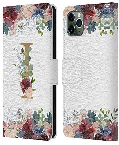 Head Case Designs Officially Licensed Nature Magick Letter I Flowers Monogram Floral Gold Leather Wallet Case Compatible With Apple iPhone 11 Pro Max
