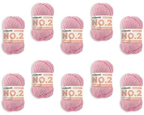 myboshi No.2 Baumwolle zum Häkeln, Baby Wolle, vegane Wolle zum Stricken, Wolle 60 Grad waschbar, für Baby und Amigurumi, 50g, Ll 100m Rosa (Magnolie), 10 Knäuel