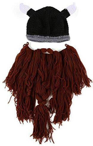 FeMereina Erwachsenen Horn Hut mit Bart - Viking Pillager Bart Mütze, Crazy Ski Cap, Weihnachten warme Winter Barbarian Vagabond Mütze für Kostüme Cosplay Männer Frauen (Kaffee, Einheitsgröße)