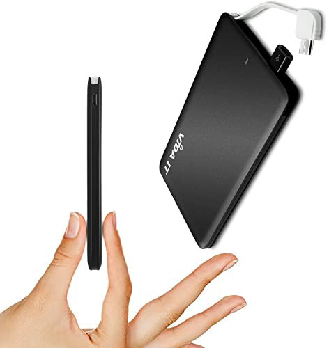Vida IT Ultra-dünn Powerbank Slim Akkupack mit Kabel, Nur 0.8cm 97g, Flach Externe Handyakku 4000mAh Leicht Tragbares Power Bank, Ultraleicht Powerpack