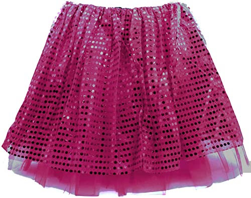 Tutu Mujer Falda Corta de Baile Short Ballet/Danza Disfraz con Lentejuelas 3 Capas, Cintura 60-110cm, Longitud 40cm (Fucsia, Mujer)