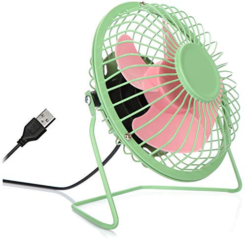com-four® Ventilador de mesa USB - Mini ventilador silencioso para oficina y escritorio - Ventilador de pie fresco en colores alegres y veraniegos (rosa verde)