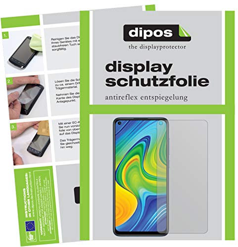 Dipos I - Protector de pantalla mate compatible con Xiaomi Redmi Note 9 protector de pantalla (más pequeño que el cristal, ya que está curvado)