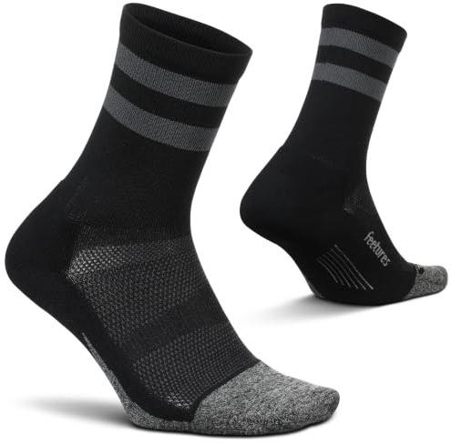 Feetures Elite Light Cushion Mini Crew Sock - Sport Sock with Targeted Compression - Large, Dark Gray (1 Pair)