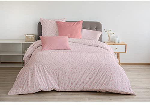Home Passion | Housse de Couette - 3 Pièces | 100% Coton - 57 Fils | 2 Personnes - 240x260 cm | Colibri Rose POUDREE