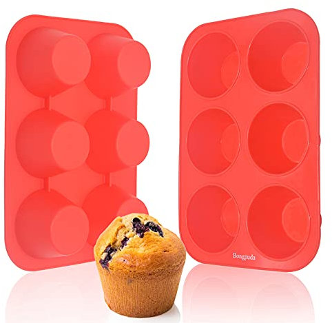 Bongpuda Silicone Large Muffin Pan 2 Pack,6 Cup Large Silicone Cupcake Pan,Non-Stick Jumbo Muffin Pans,Food Grade Cupcake Molds,Perfect for Egg Muffin,Big Cupcake