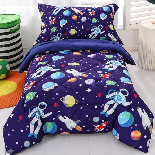 Wowelife Space Kleinkind Bettwäsche-Sets für Jungen Mädchen Blau Weltraum Kleinkind Bettset Astronaut Galaxy Kleinkind Tröster-Set Super Weich und Bequem für Kleinkind