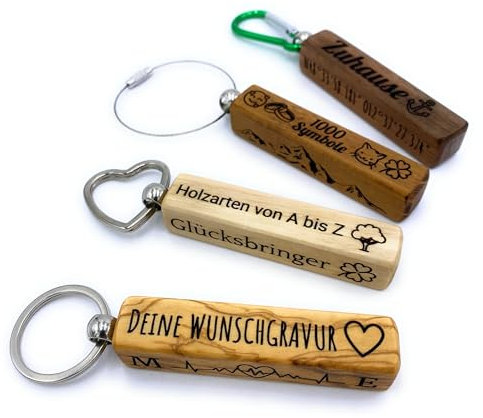 LUCHSURY Schlüsselanhänger Personalisiert | Deine Wunschgravur | über 30 Holzarten | 1000 Symbole | Logos | Geburtstag | Muttertag | Geschenk | Handmade