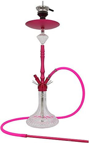 DIAMOND HOOKAH Premium Groß Aluminium RPO3A Shisha Set, Wasserpfeife Shisha Edel Komplettset mit 4 Anschlüsse. 18/8 Schliff, Klickanschluss und Diamanten Molassefänger (Pink)