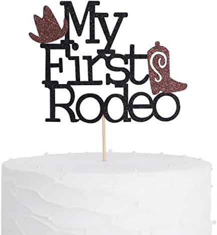 My First Rodeo Cake Topper - Schwarz Glitter Cake Topper für Party Dekoration Photo Booth Requisiten Cowgirl Party Cowboy Party Schild Kuchen Flagge