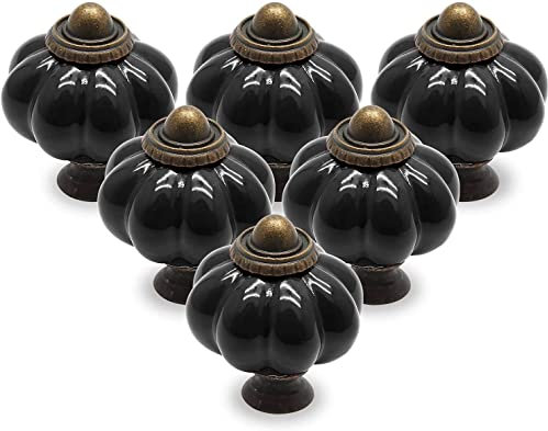 Cjueiom 25 Pack Ceramic Door Knobs Black Drawer Knobs, Pumpkin Ceramic Knobs Vintage Cupboard Knobs with Mounting Screws, Antique Wardrobe Pull Handles Kitchen Cabinet Knobs for Dresser
