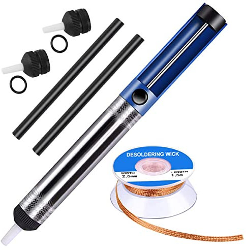 Youmile Solder Sucker Bomba de vacío para desoldar Herramienta de extracción de soldadura Accesorios de soldadura con mecha para desoldar, 2 boquillas de repuesto, 2 mangueras resistentes al calor