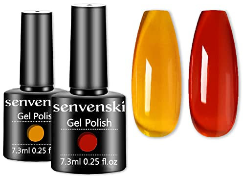 Senvenski Orange Gelee Gel Nagellack, Schildkrötennagel, Eis Kristall Durchsichtig Klar Glas Orange Nagellack Gift Set UV LED Art Kit (CS2-003)