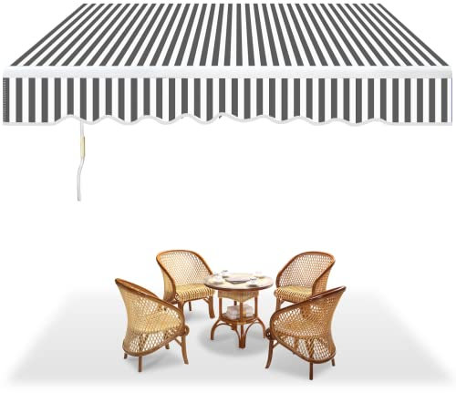 SWANEW Tenda da sole con braccio articolato, Tenda da Sole Avvolgibile, Tenda da Sole a Muro con Bracci Estensibili e Manovella per Balcone e Terrazzo, Anti-UV 3,5 x 3,0 m, Grigio bianc