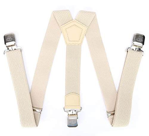 Leoodo Hosenträger Herren Damen Breit Y-Form für Arbeitshosen Skihose Motoradhose Fest lustig mit 3er Starken Clips und verschiedenen Motiven, HT Farbe:Beige