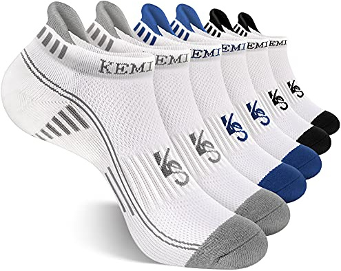 KEMISANT Trainer Socks 6 Pairs, Mens Socks Athletic Sports Running Socks for Outdoor Walking,Hiking,Climbing,Anti-blister Breathable Moisture Wicking,White 2503,Shoe Size:9-11 UK
