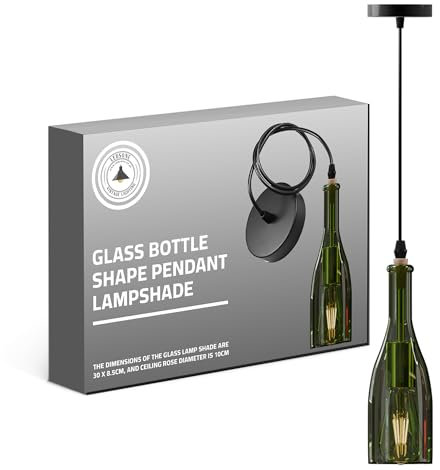Vintage Colored Glass Wine Bottle Pendant Ceiling Lamp Shade Creative Retro Indoor Light Chandelier for Cafe Loft Restaurant Kitchen Island Bar Dining Room Bar UK (Green)